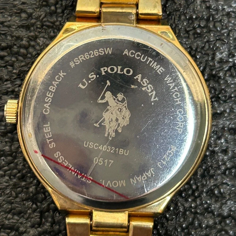 U.S. Polo Assn. Gold Rhinestone Bezel Watch Ivory Band Women's Wristwatch in box